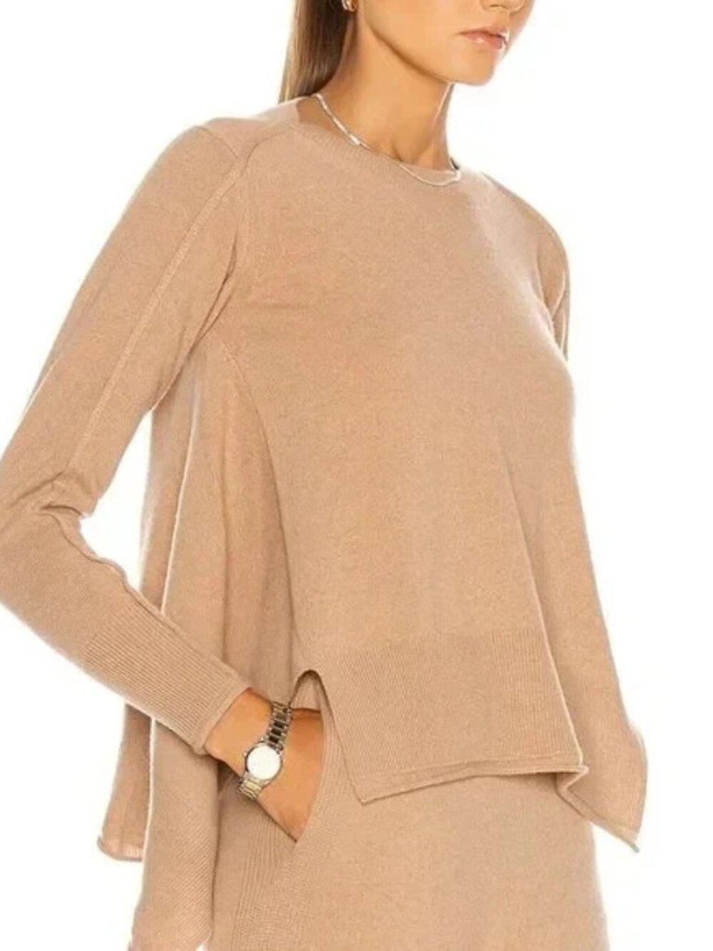 NEW Stella McCartney Asymmetrical Crewneck Cashmere Sweater Camel size 42 #S7371